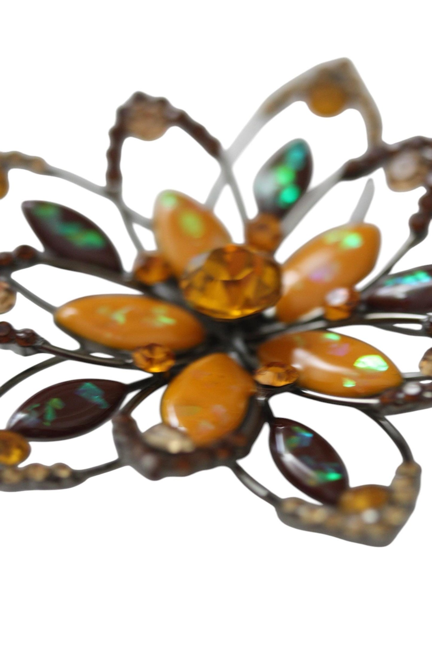 Stunning pin - Large 3" rhinestone studded orange and rhinestone pin