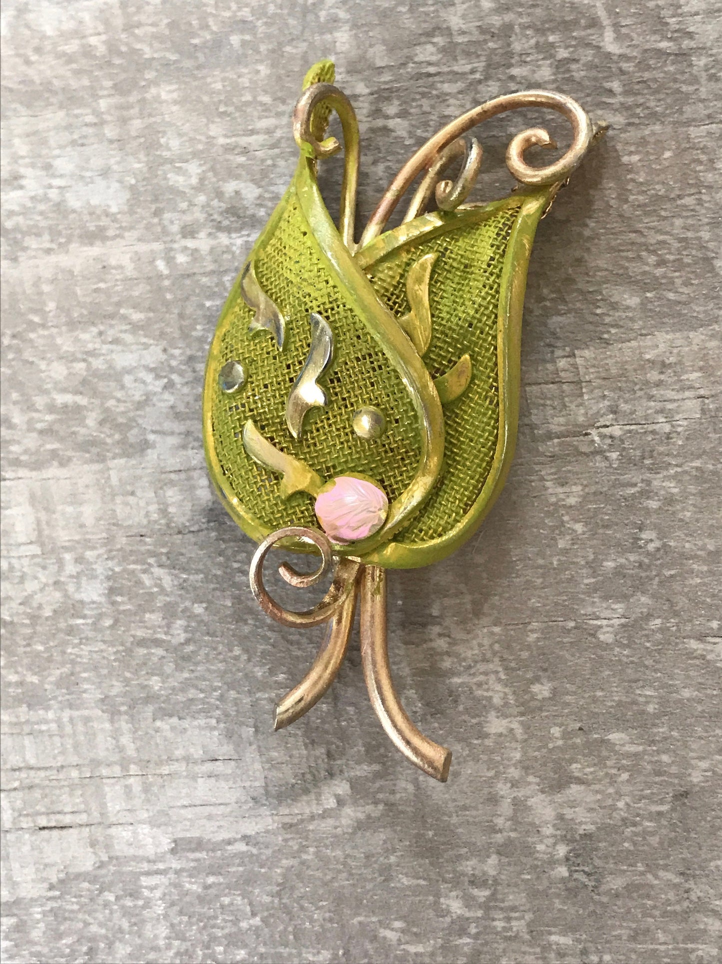 Revised, Modernized, Upcycled - hand painted vintage flower brooch pin with rhinestones