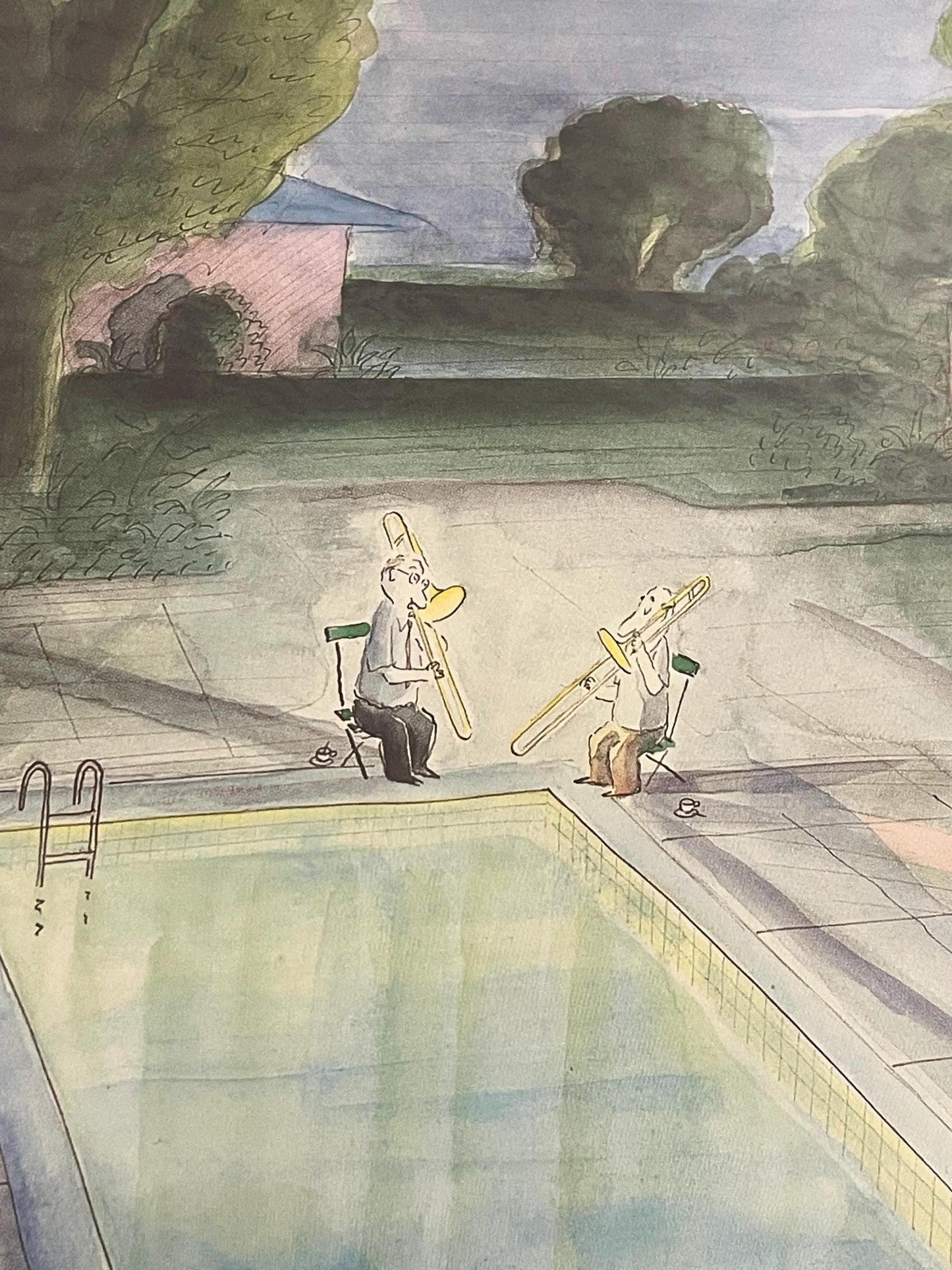 August 21, 1989 - The NEW YORKER Magazine original cover - musicians playing pool side