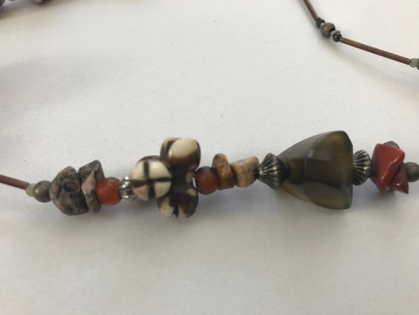 Unique mixed materials vintage tribal necklace - with wood and bone beads - and more - tribal, Native American style