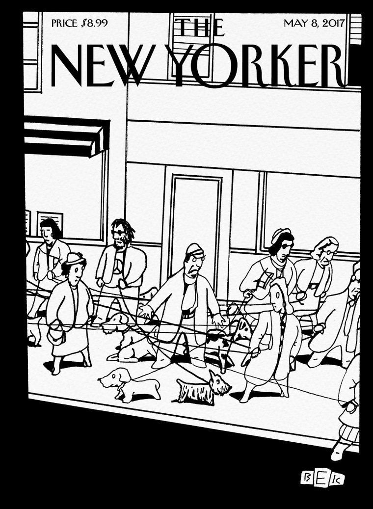 May 8, 2017 - The NEW YORKER Magazine original cover - "Man's Best Friend" people walking their dogs