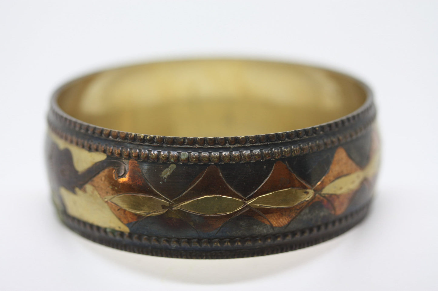 Brass Copper Bronze Elephant Bangle Bracelet – Mixed Metal Boho Jewelry, Safari Animal Cuff, Tribal Style Statement Bracelet