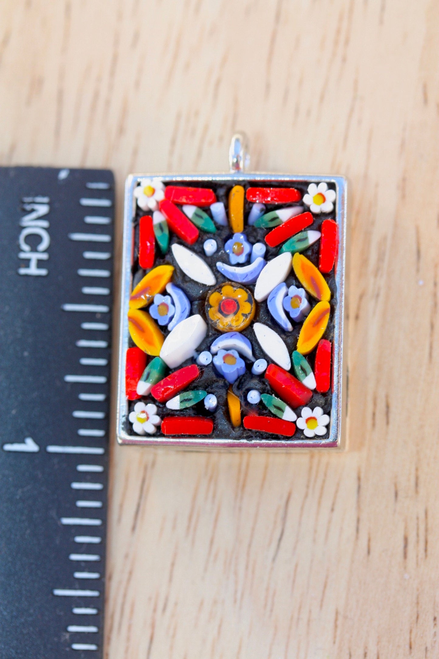Handmade micro mosaic necklace - flower garden