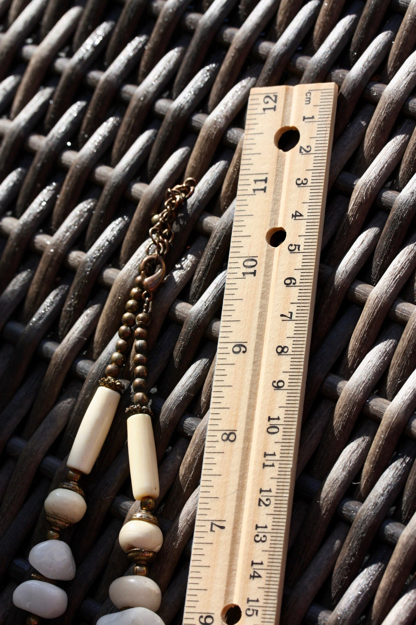 Unique vintage necklace - drilled stones, metal spacers and horn style varied shaped beads