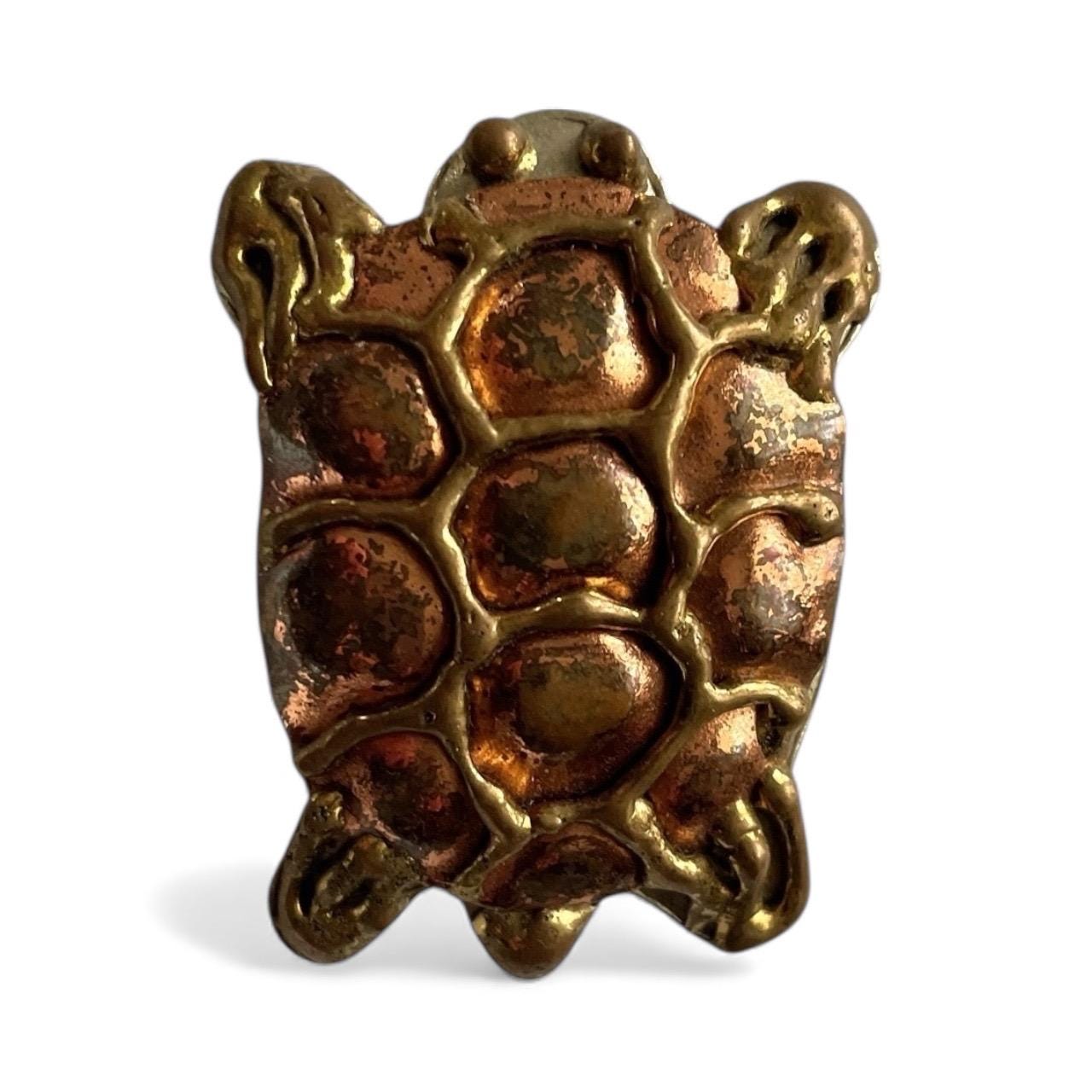 Rare Vintage Hecho en Mexico Turtle Pin • Brass & Copper Mixed Metal Brooch • Handmade Mexican Folk Art Jewelry • Tortoise Animal Pin