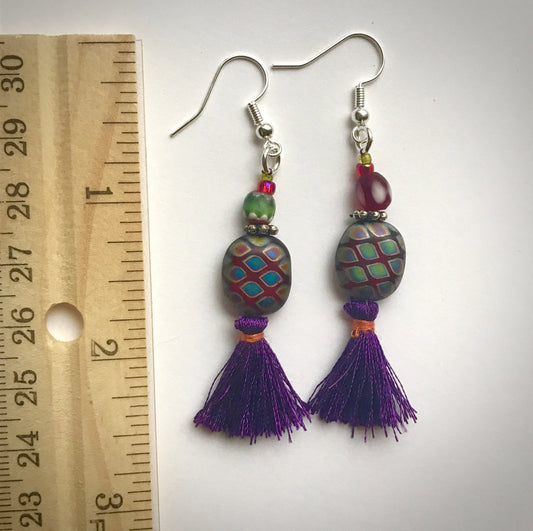 My unique, one-of-a-kind handmade by me - FUN, Bohemian style tassel beaded drop earrings