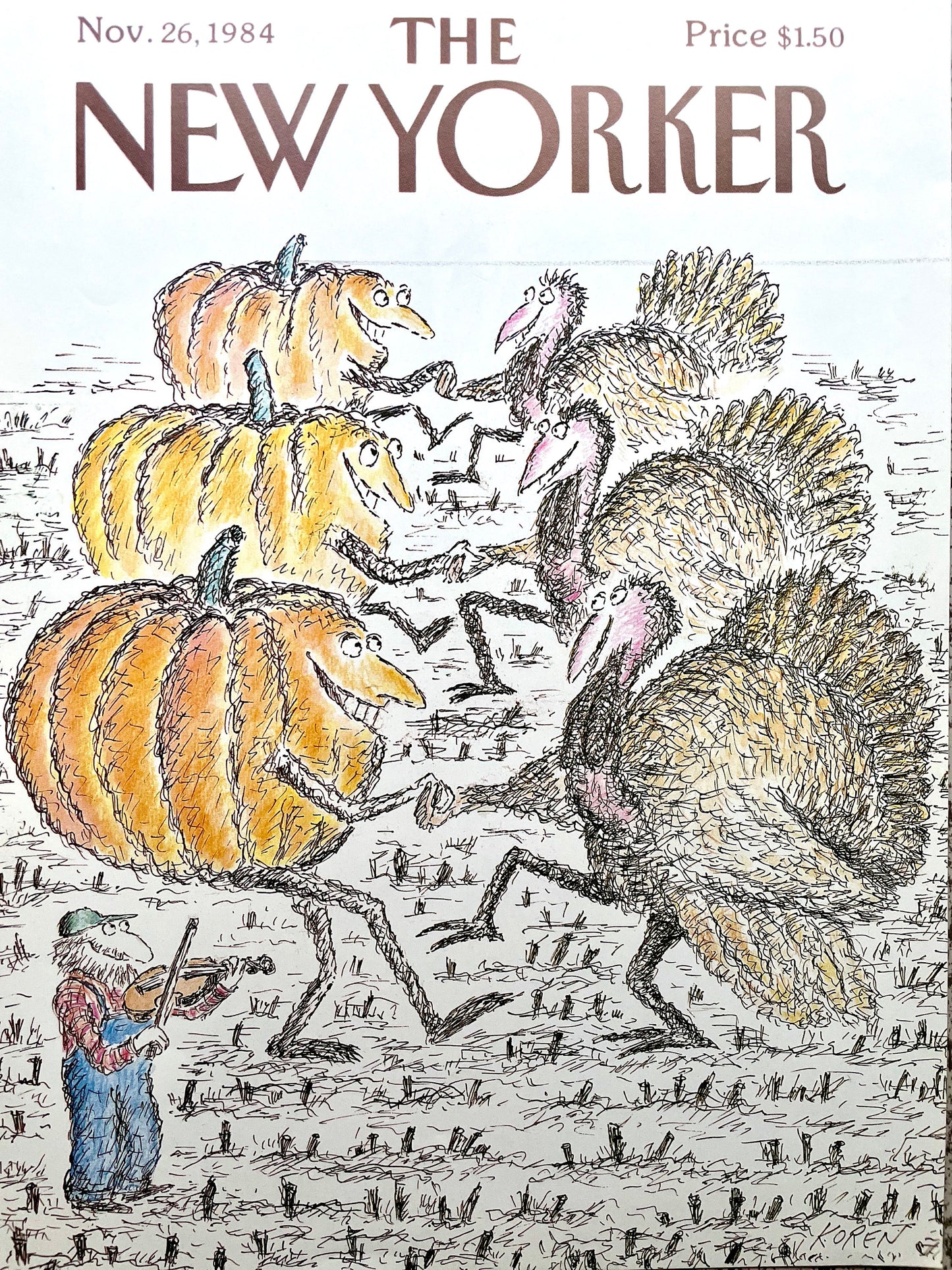 November 26, 1984 - The NEW YORKER Magazine original cover - Edward Koren - Thanksgiving