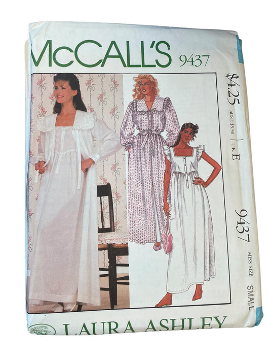 RARE UNCUT Sewing Pattern - Vintage 1980s McCalls Sewing Pattern 9437 Laura Ashley Robe & Nightgown - Size Small