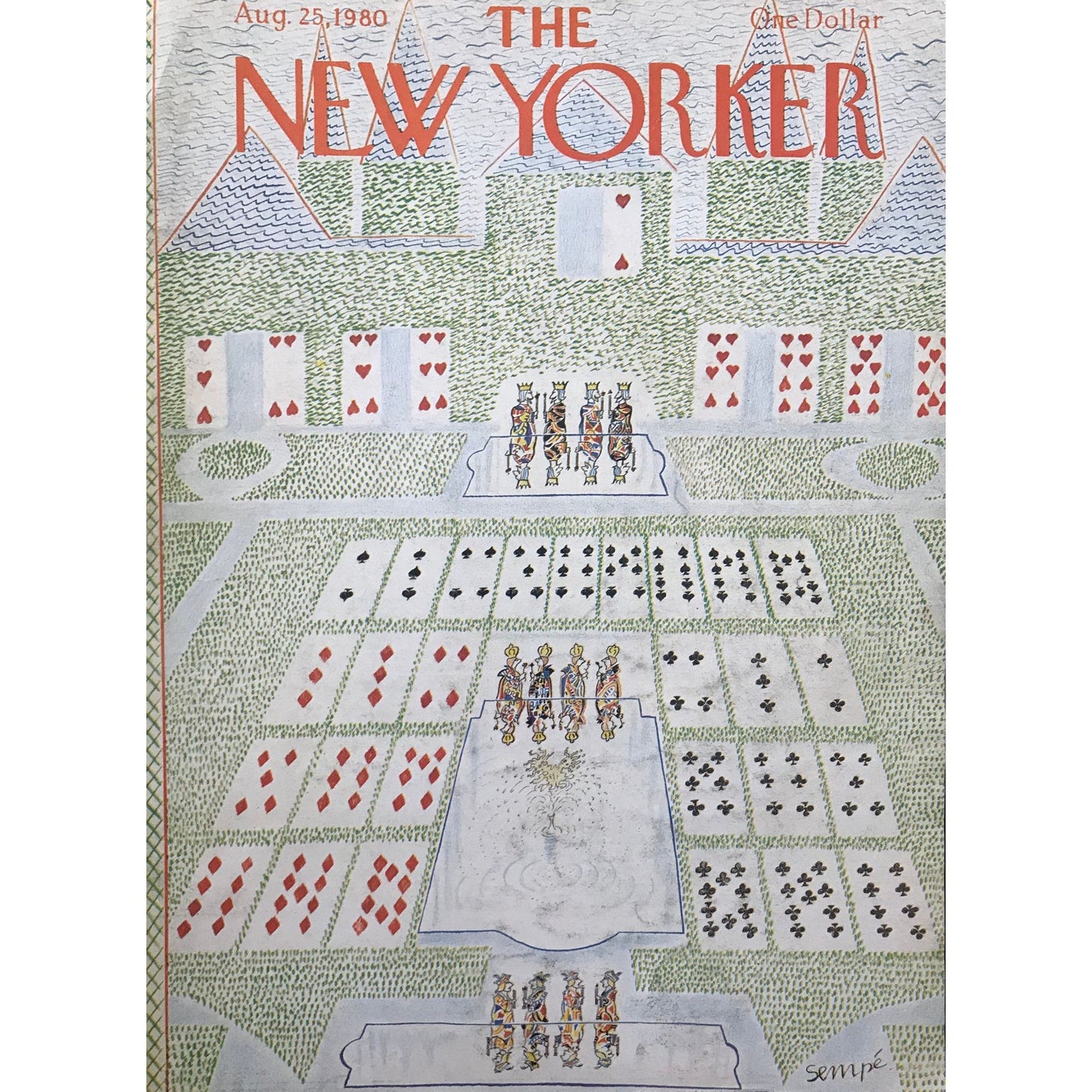 RARE August 25, 1980 - The NEW YORKER Magazine vintage original cover - playing cards, king, queen, ace