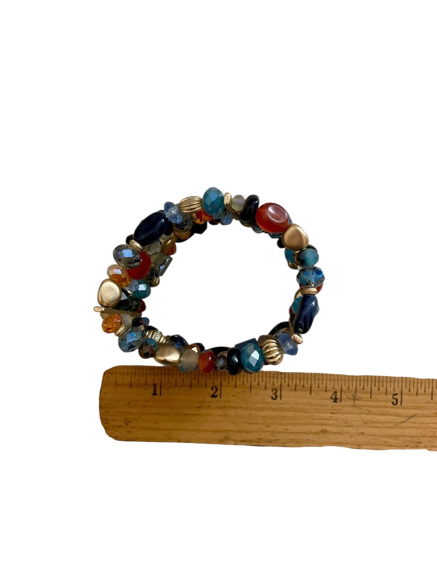 Vintage 5-Strand Memory Wire Beaded Bracelet – Crystal, Metal & Mixed Materials Adjustable Jewelry