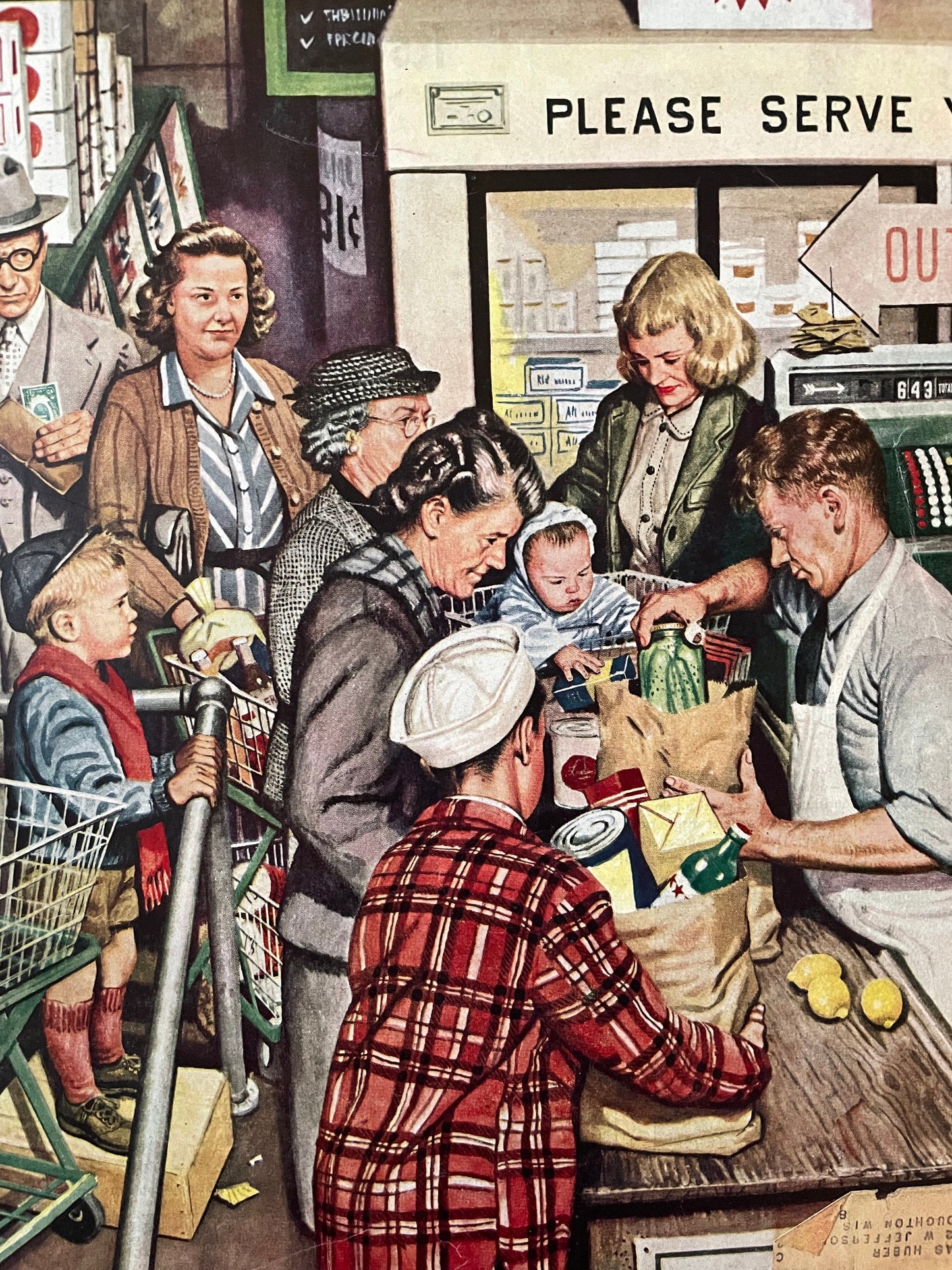 RARE - Saturday Evening Post - Original Cover - November 13, 1948 - market checkout