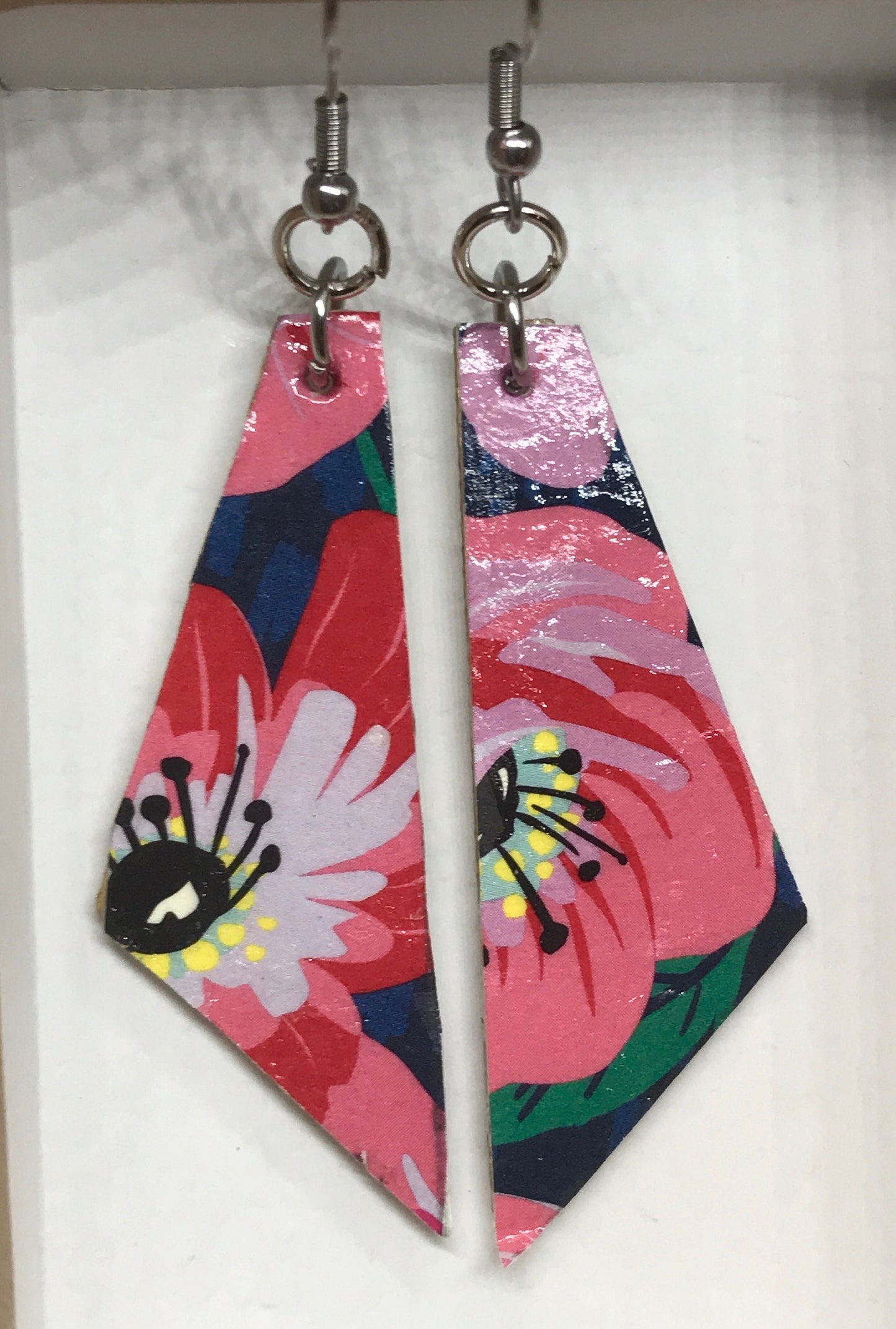 Unique handmade earrings - made of mixed materials - specialty paper, sealant and wood
