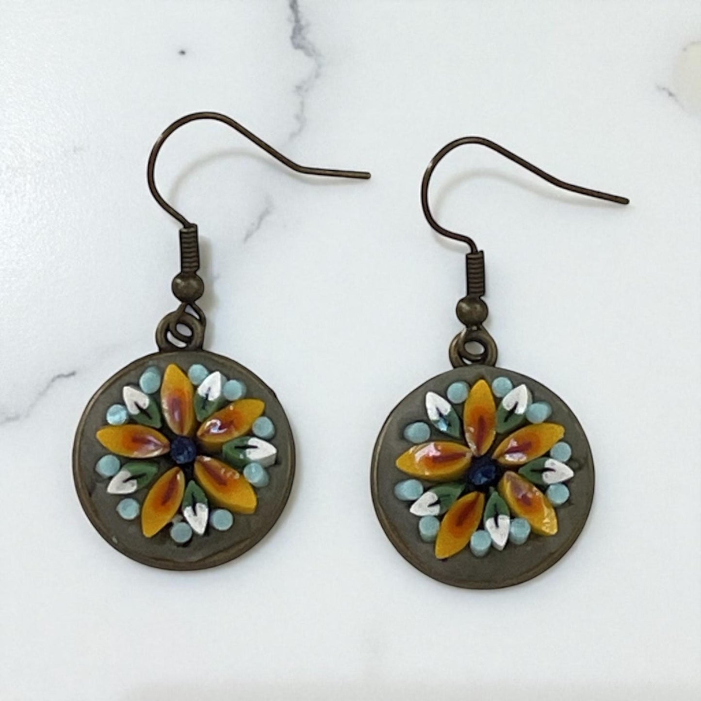Handmade Micro Mosaic dangle earrings – modern, handmade Jewelry with Hand-Cut Italian glass Murrini