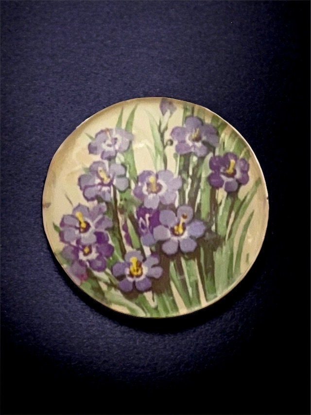 Lavender flower necklace pendant or pin made from a genuine vintage postage stamp from Bermuda