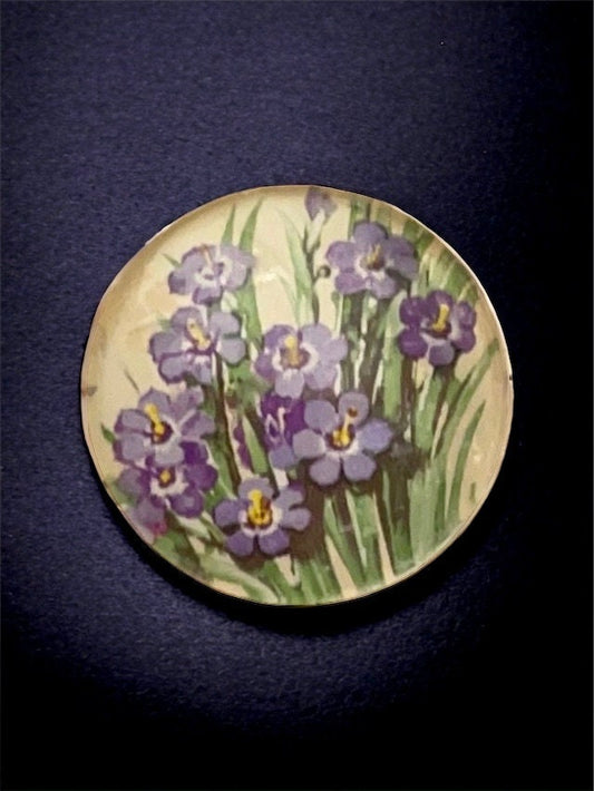 Lavender flower necklace pendant or pin made from a genuine vintage postage stamp from Bermuda