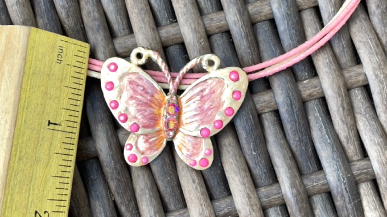 Unique butterfly necklace - pink and cream with pink studs