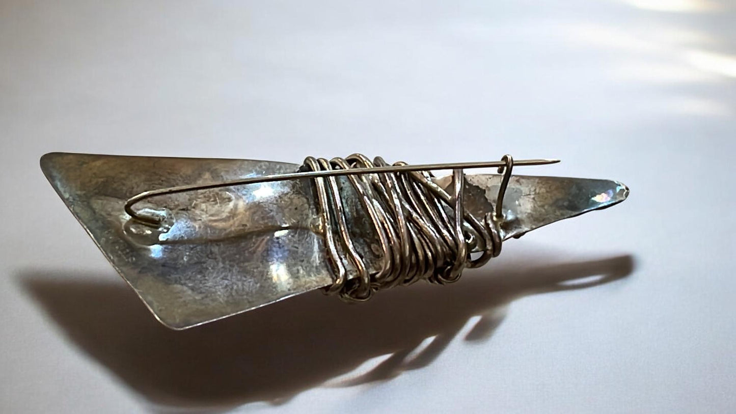 Vintage Artisan Sterling Silver Abstract Pin – Modernist Brutalist Studio Brooch, Handcrafted Statement Jewelry