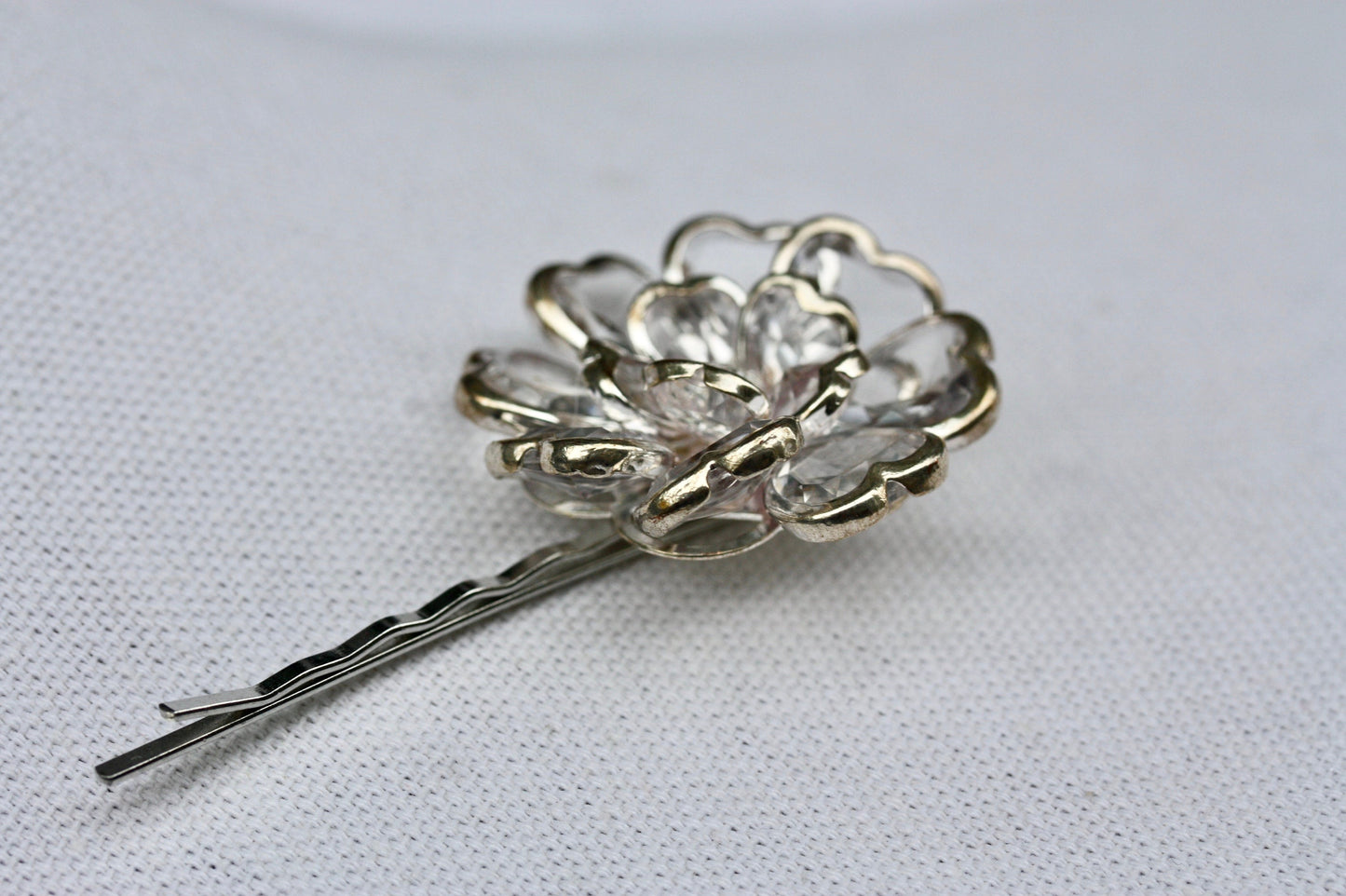 Stunning rhinestone and crystal floral hair pin, made with new and repurposed vintage elements - crystal flower hair accessories