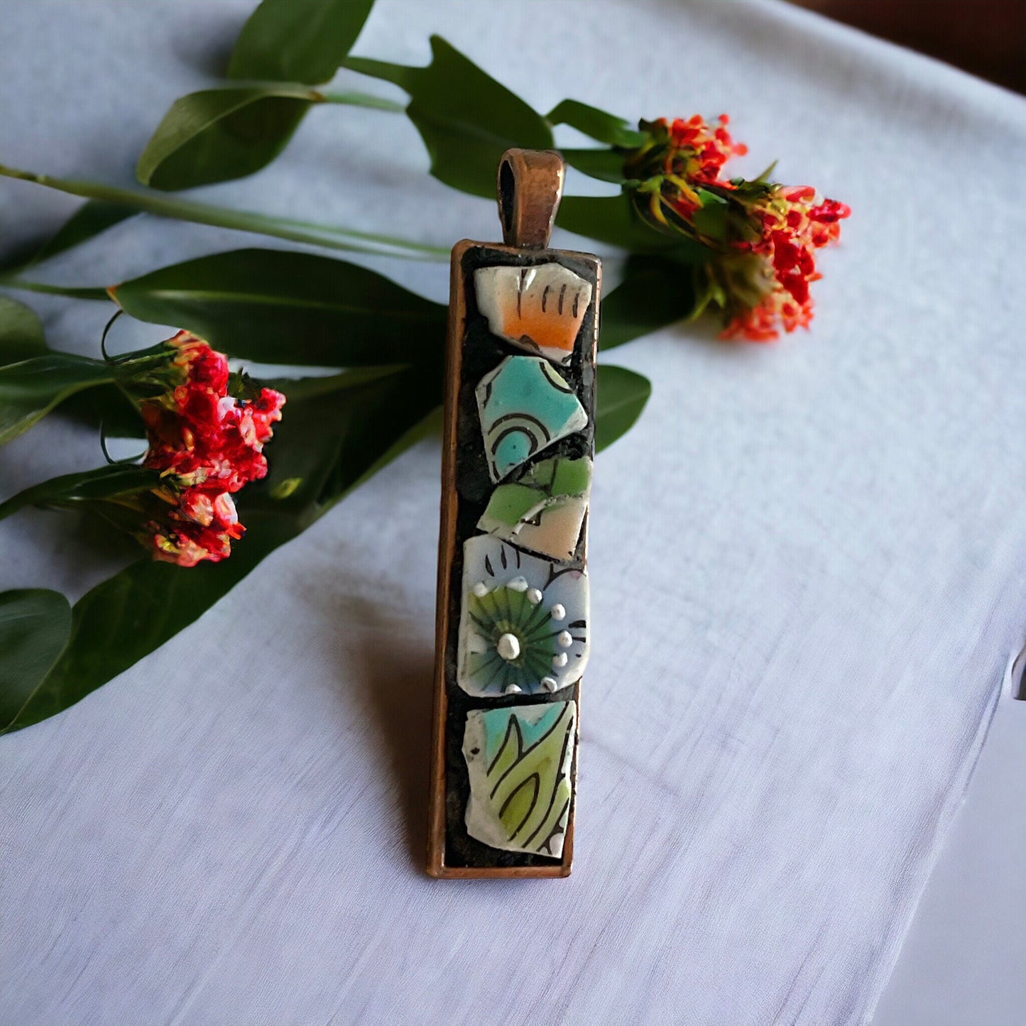 Handmade mosaic necklace - made from upcycled pieces of a broken vintage plate