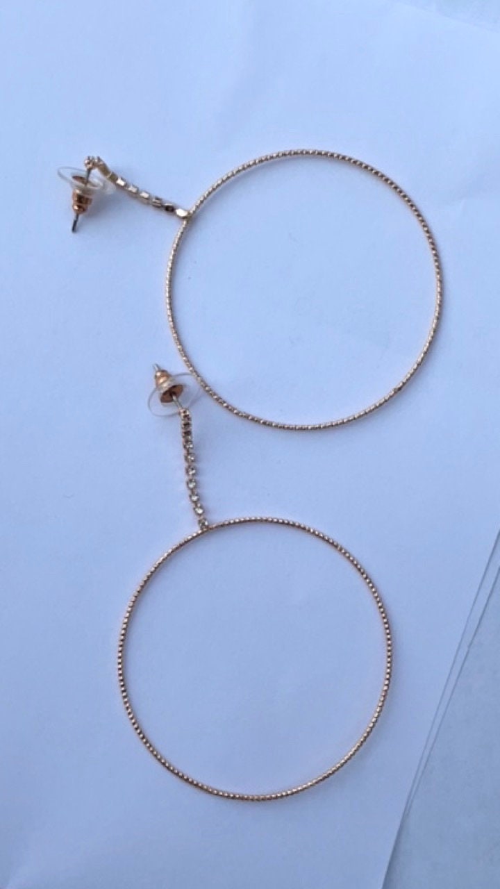 Simple elegant vintage hoop dangle earrings with tiny rhinestones