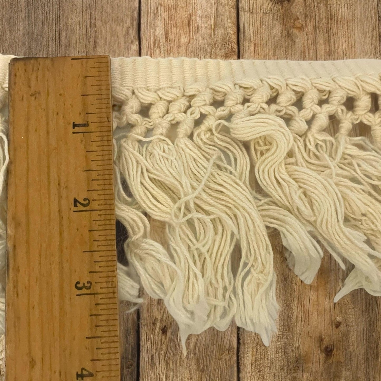 Vintage Macrame Cotton Fringe Trim - 60" wide,  3.5" long - good condition