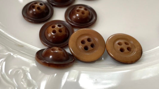 Set of unique vintage domed two toned vintage buttons - dark brown chestnut colored with light tan flat backs - approx. 12 mm