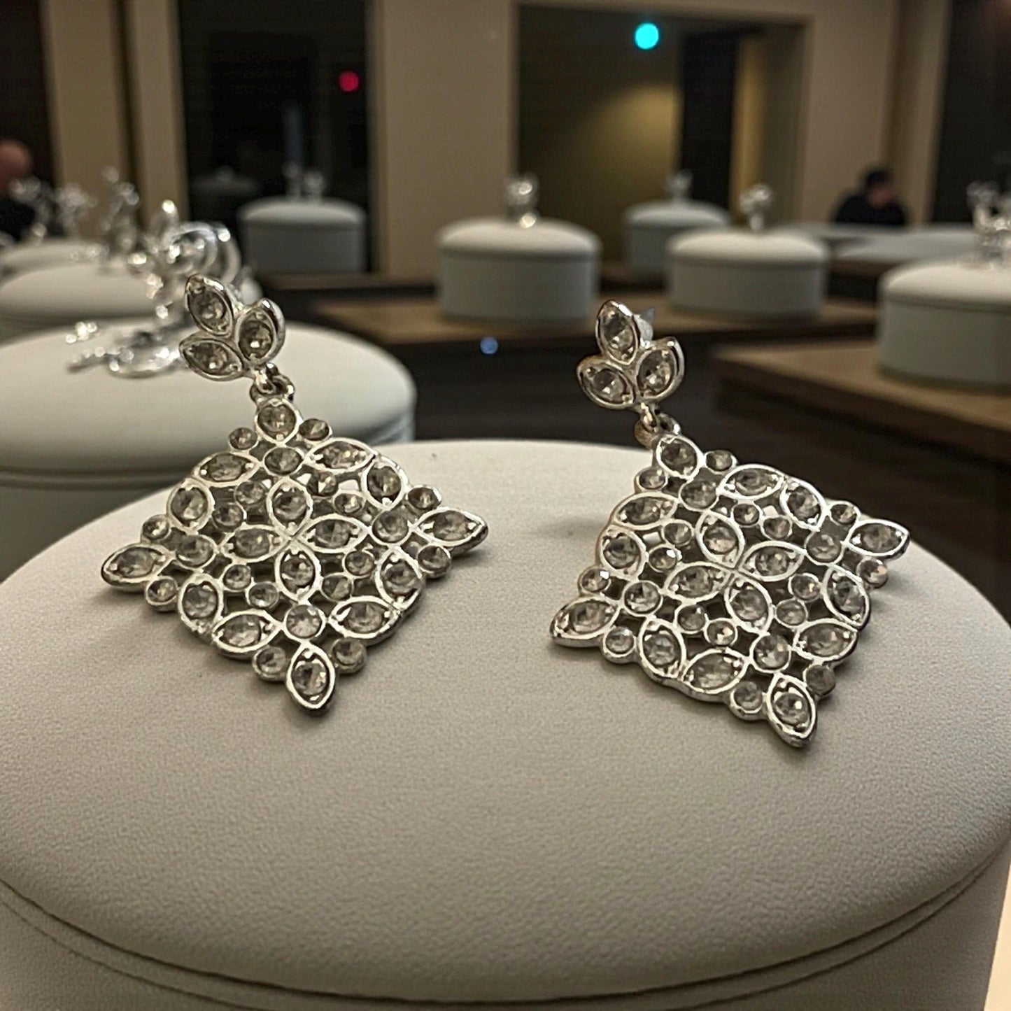Elegant Silver-Tone Floral Design Statement Earrings with Sparkling Rhinestones