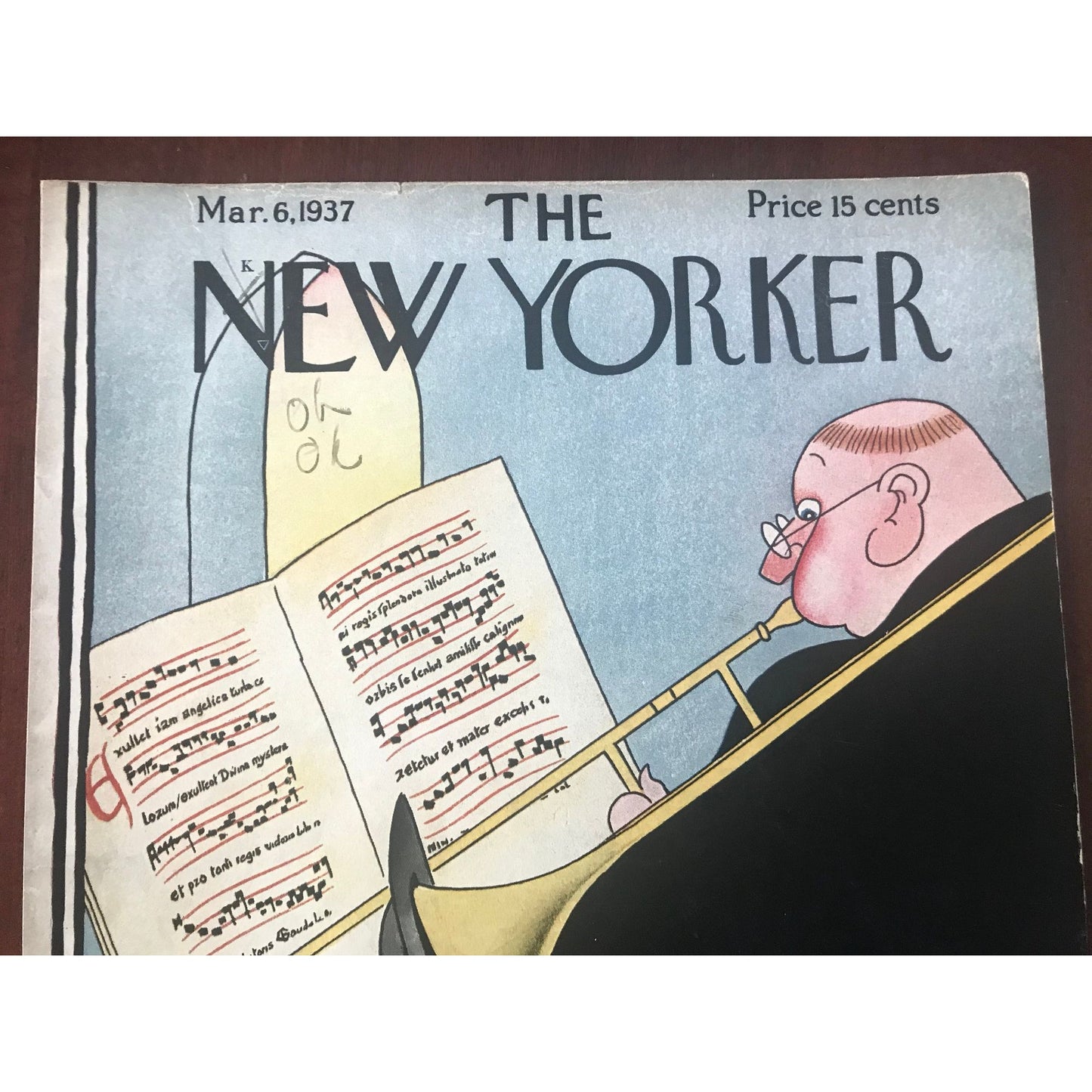 Very Rare - March 6, 1937 - The NEW YORKER Magazine original cover by Rea Irvin - musician - please read description