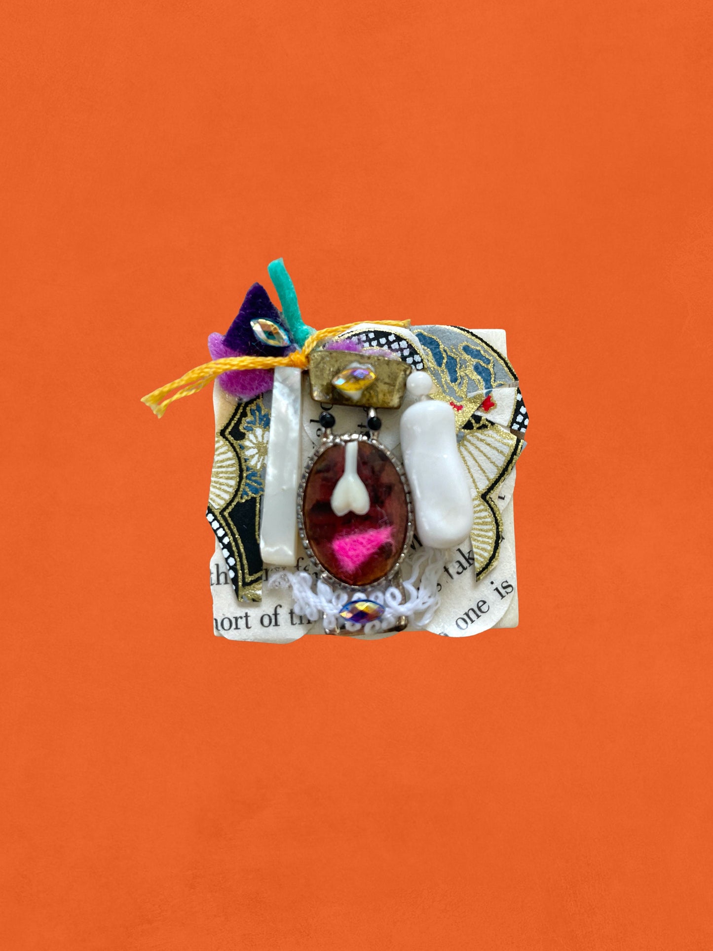 Meet "Johanna" - Assemblage art / mixed media collage - magnet, pin, necklace pendant or hair pin