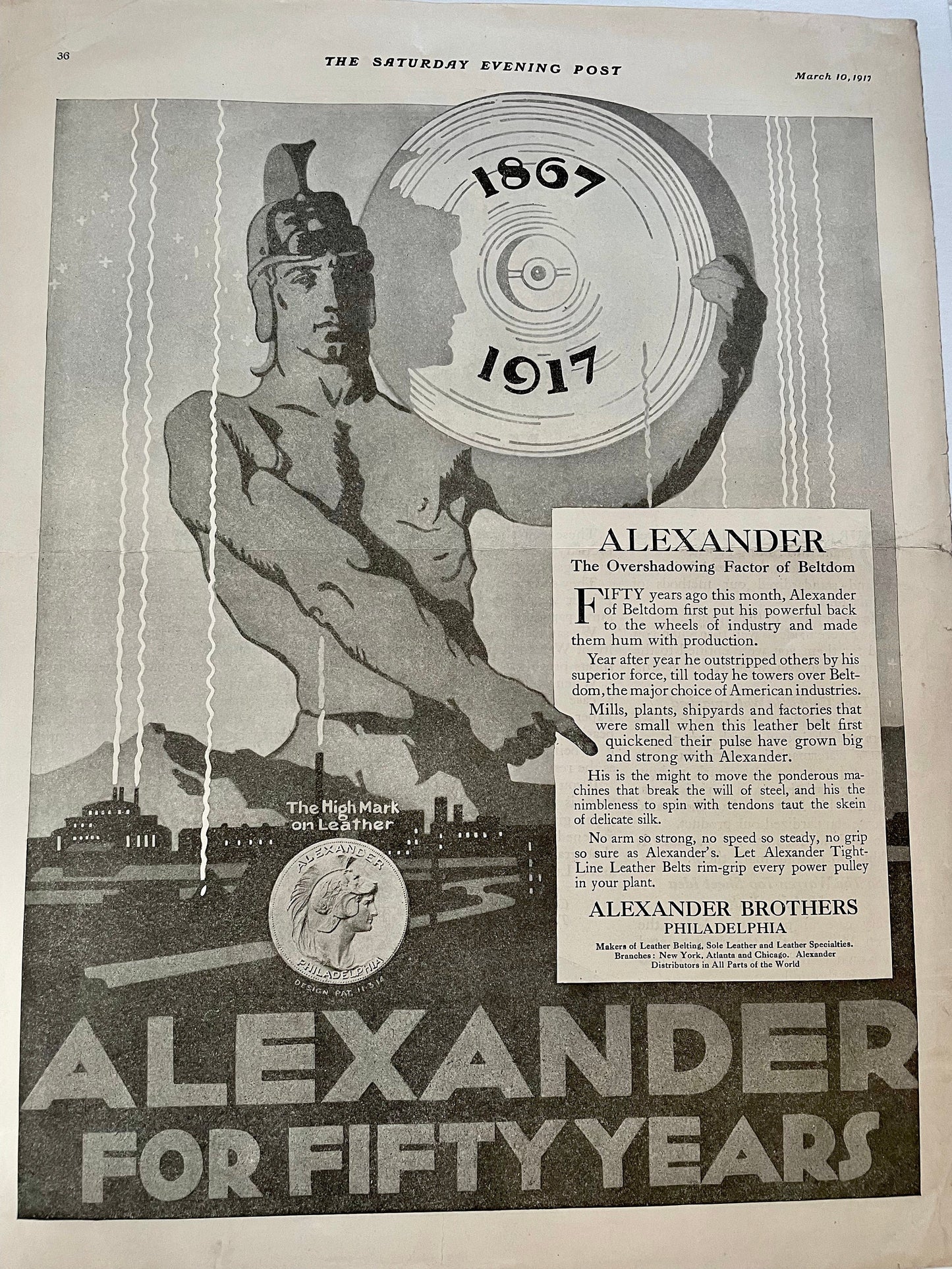 1917 Original Alexander Brothers Philadelphia full page leather advertisement from a 1917 issue of The Saturday Evening Post