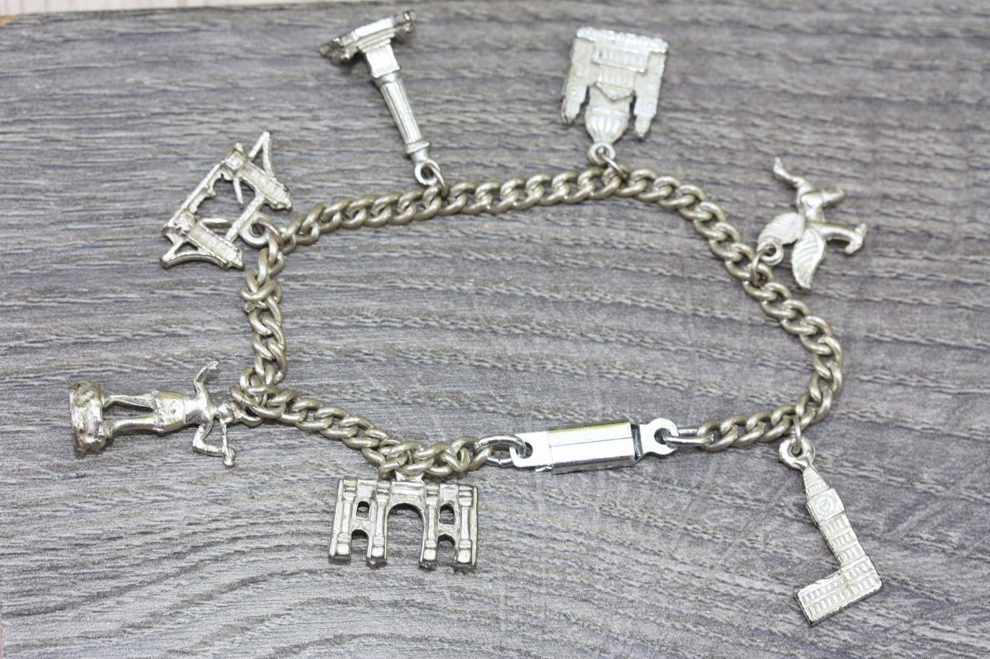 Vintage British European Charm Bracelet - 7 charms