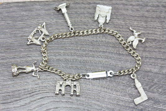 Vintage British European Charm Bracelet - 7 charms