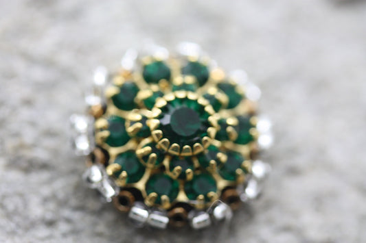 Handmade beadwork and mixed material emerald green and rhinestone tiny necklace pendant