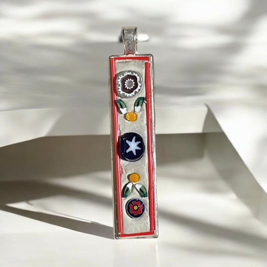 Handmade mixed material mosaic necklace - inlaid hand cut Italian millefiori glass
