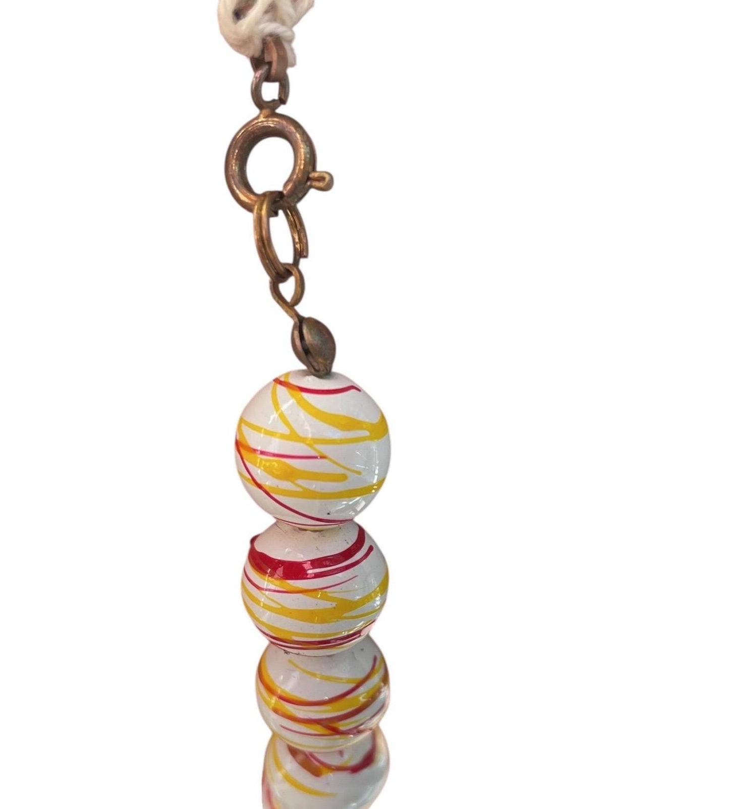 Vintage Red and Yellow Drizzle Splatter Painted Plastic Beaded Necklace – Retro Mod Style