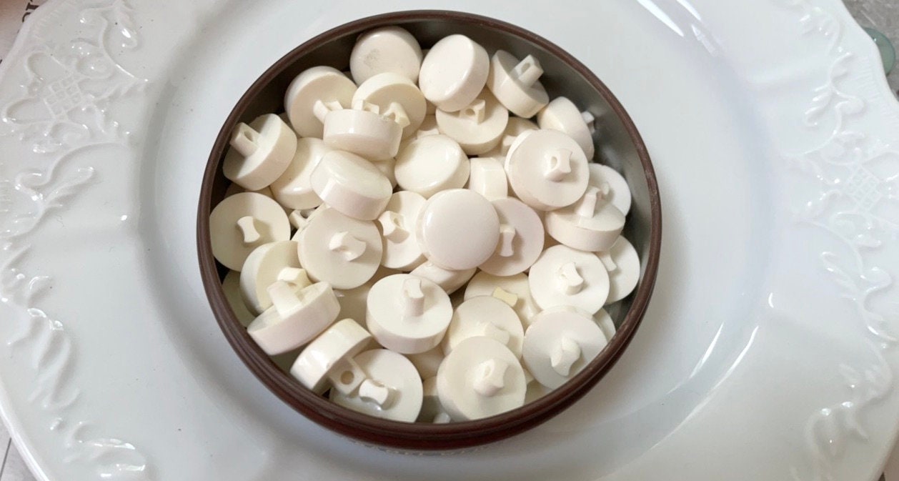 One dozen white round "puff" style cute vintage buttons