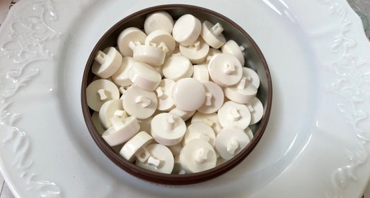 One dozen white round "puff" style cute vintage buttons