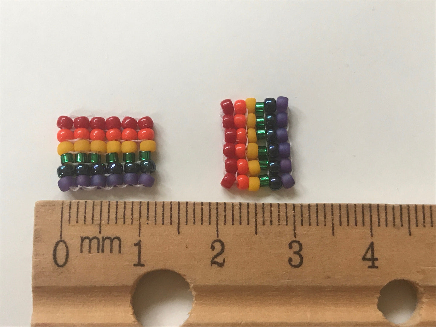 Tiny hand beaded PRIDE rainbow stud earrings - beadwork earrings