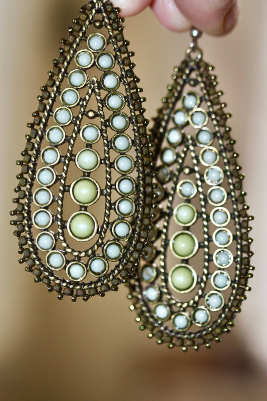 Boho chic timeless drop earrings with handmade beadwork - vintage and new components