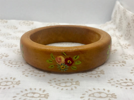 Vintage handmade/handpainted wooden vintage bangle bracelet - sweet flowers