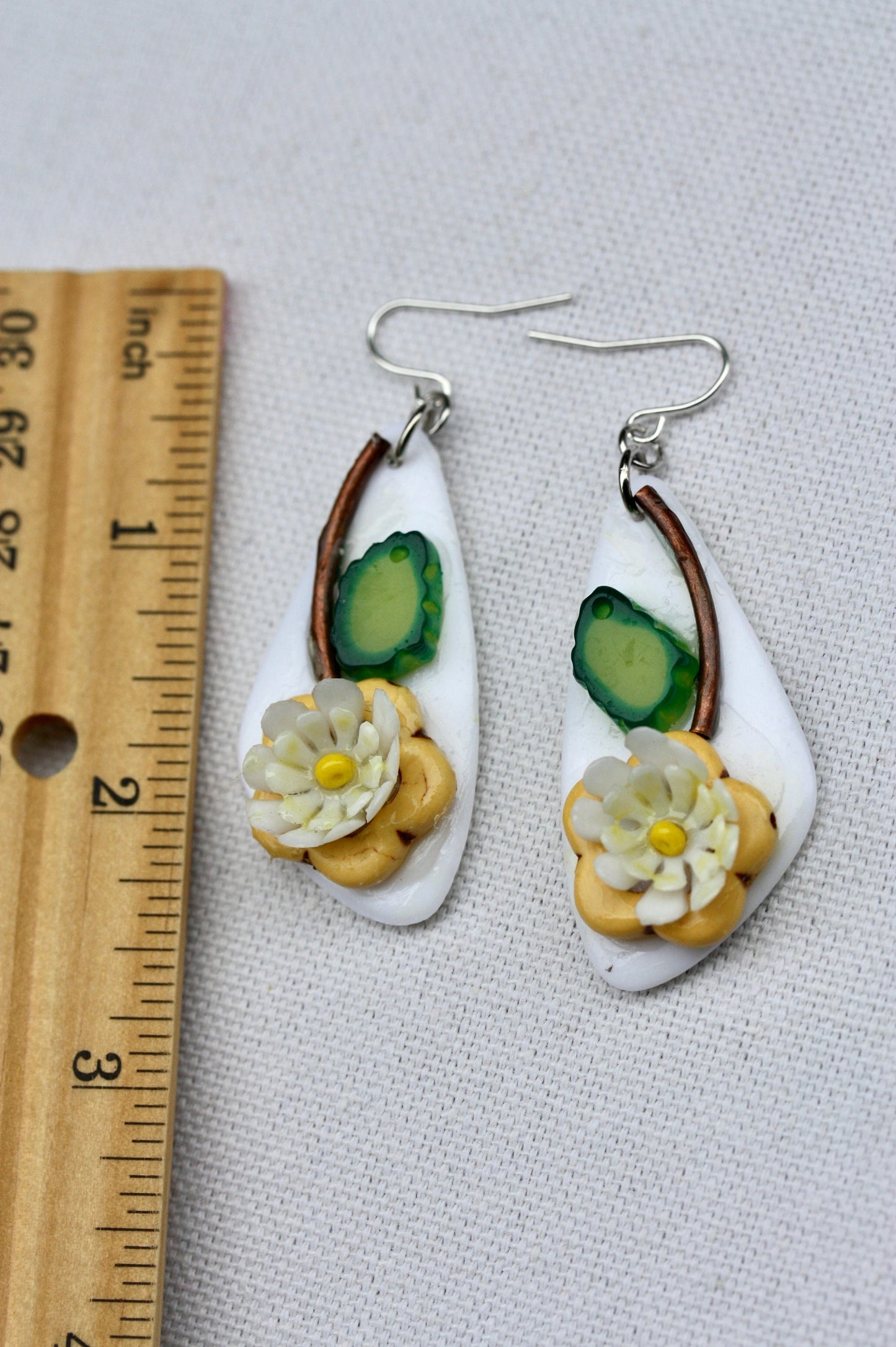 Unique Beadwork collage daisy flower earrings with sterling silver ear wires