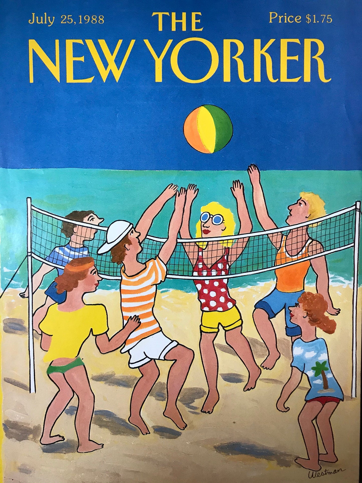 NEW YORKER Magazine cover - July 25, 1988 - beach volleyball