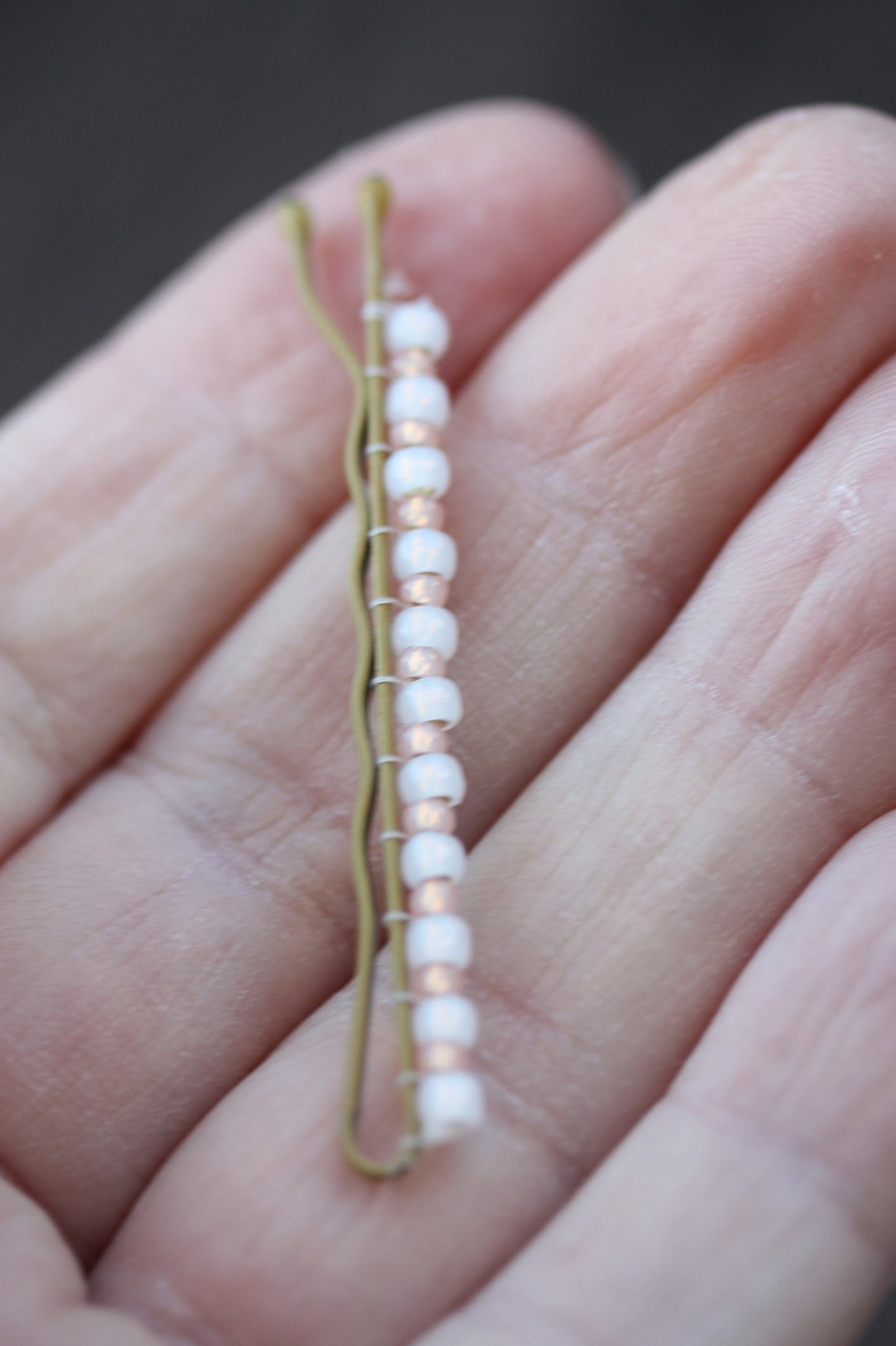 Your choice of hand beaded hair bobby pins - faux baby pearls, iridescent glass, orange vintage glass