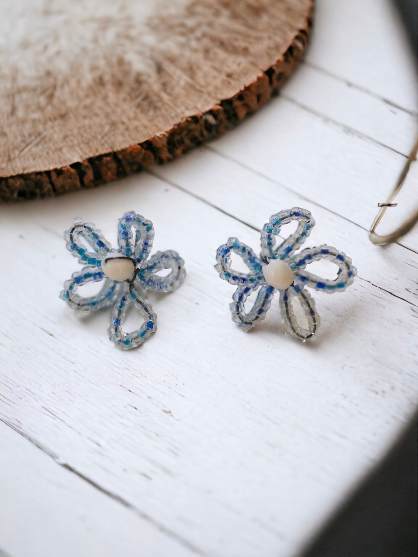 French beaded flower stud earrings