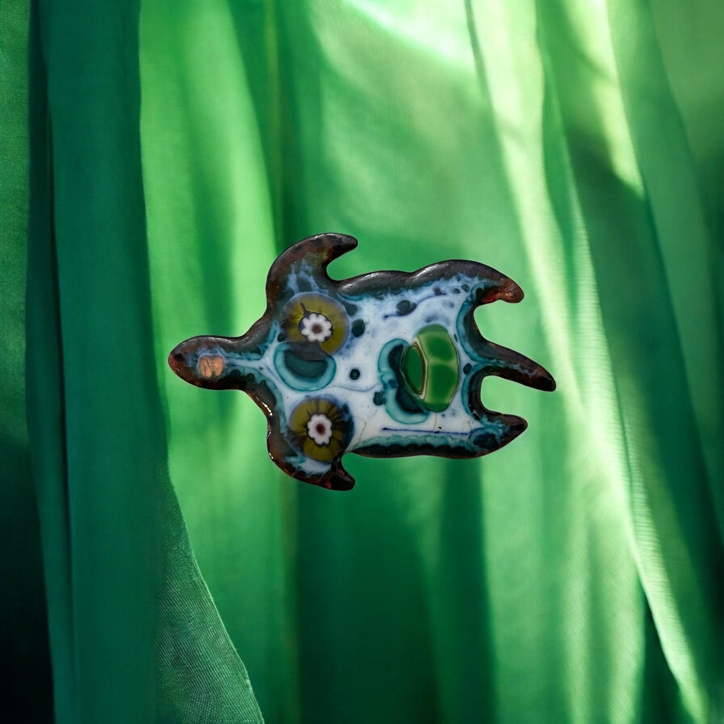 Unique vintage copper enamel turtle pin