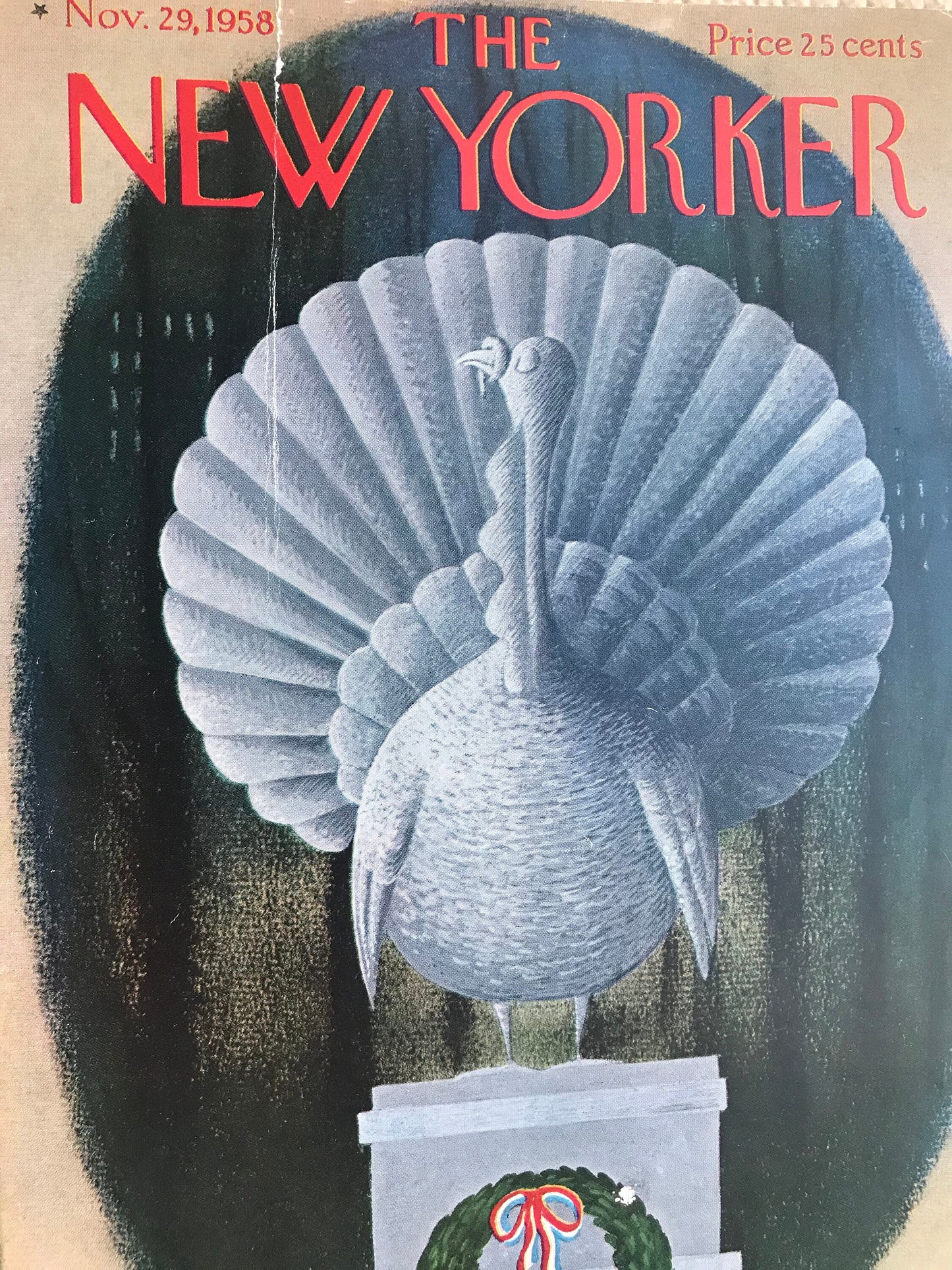 November 29, 1958 - The NEW YORKER Magazine original cover - Thanksgiving turkey - Please read description