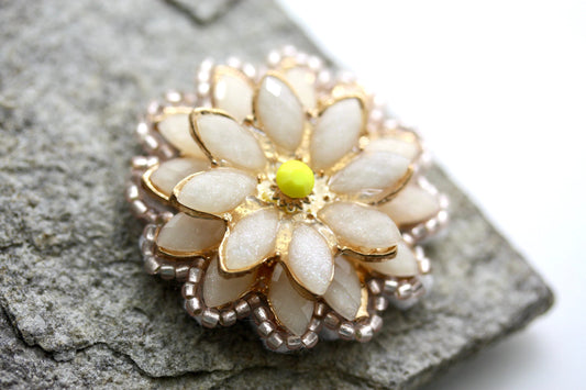 Flower - original beadwork necklace pendant or pin - handmade of vintage & new materials