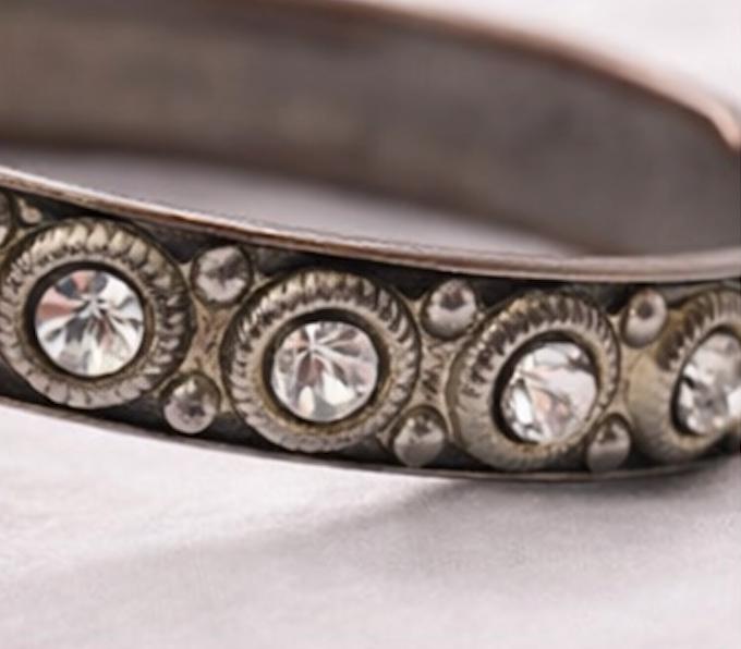 Vintage Rhinestone Bangle Bracelets Set of 2, Antique Silver Tone Crystal Bangles, Stackable Vintage Bracelets, Classic Sparkle Jewelry