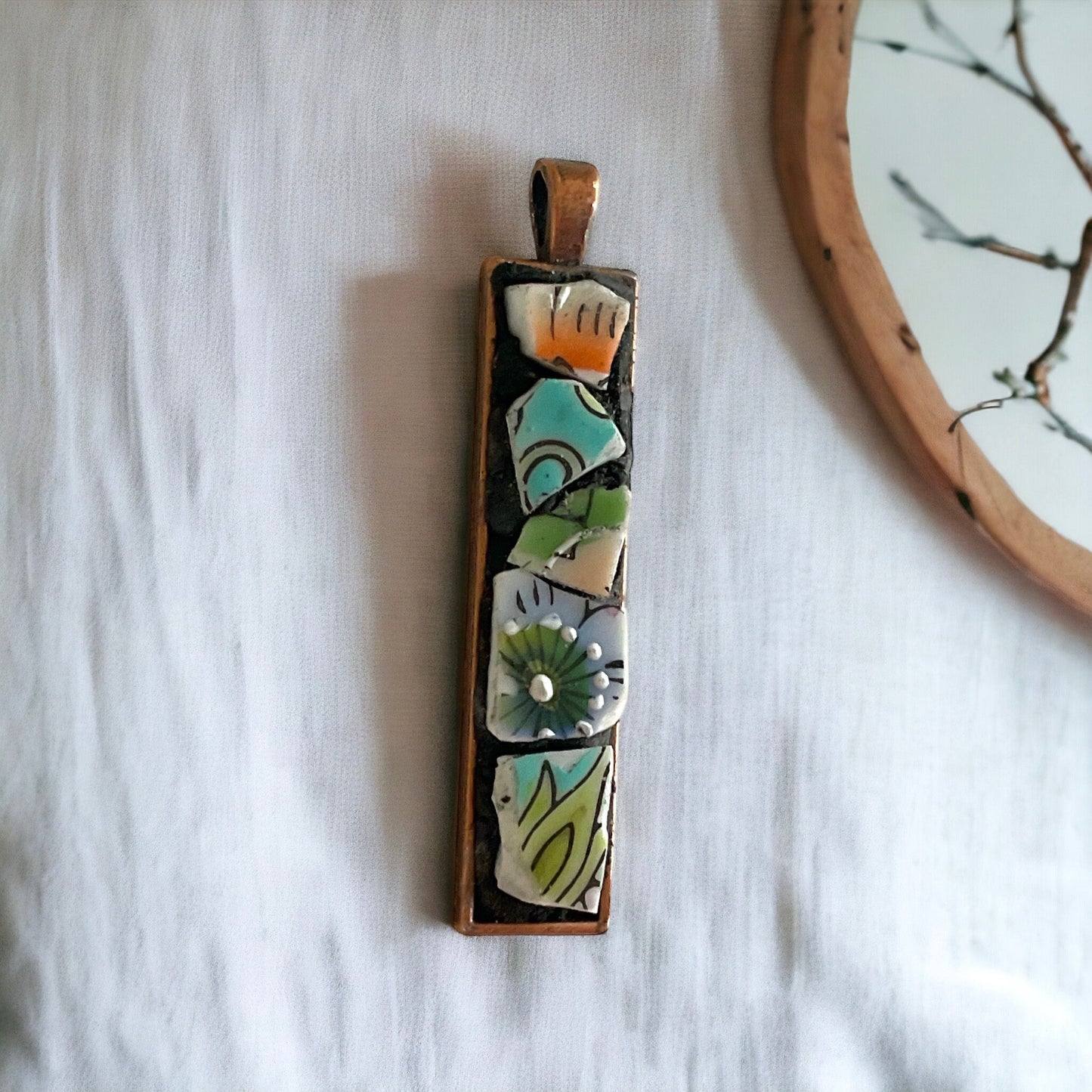 Handmade mosaic necklace - made from upcycled pieces of a broken vintage plate