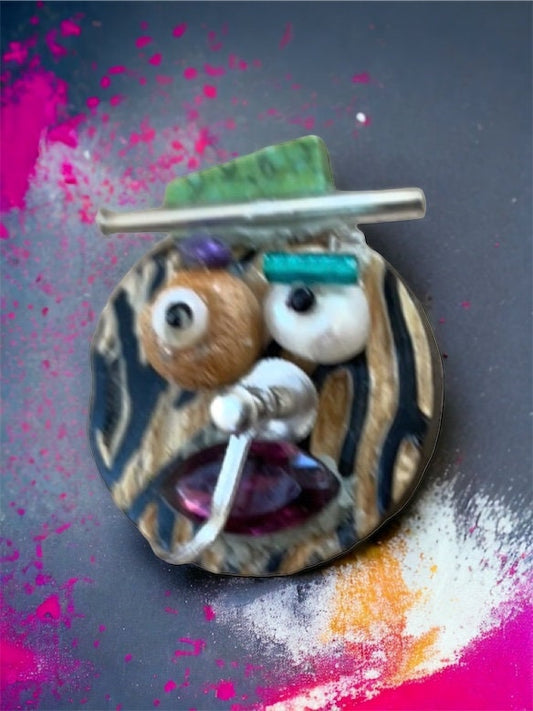 Handmade, one-of-a-kind assemblage art - can be ordered as a necklace, pin or magnet